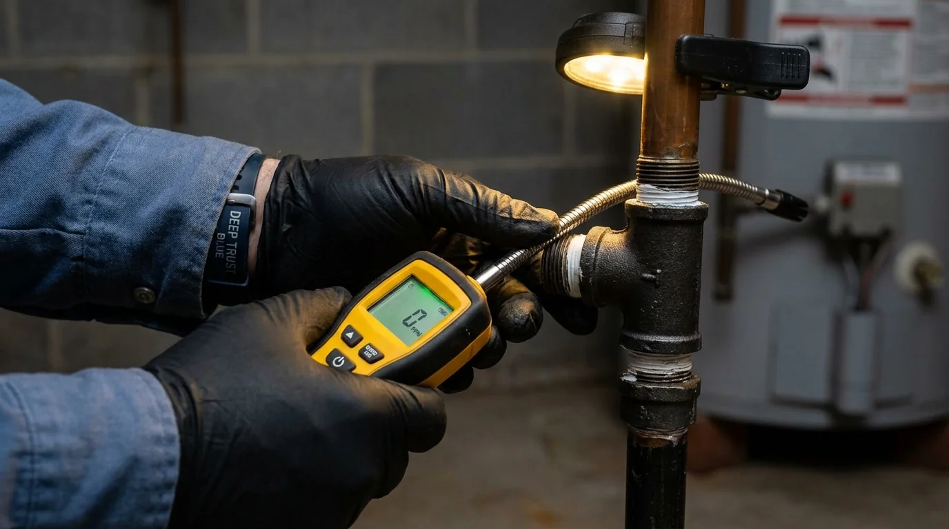 Gas leak detection with electronic sniffer by Johns Plumbing LLC in Casselton