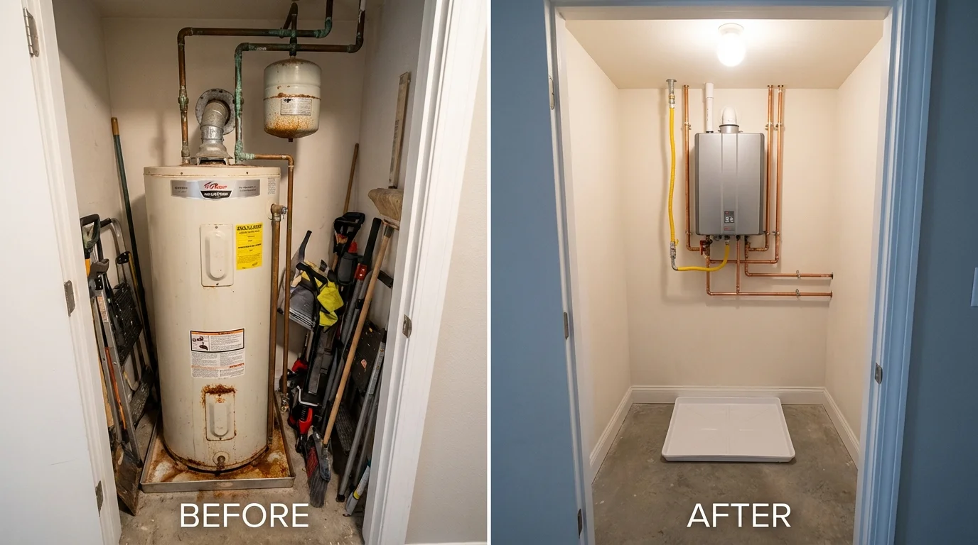 Tank water heater versus wall-mounted tankless unit comparison for Casselton, ND homeowners