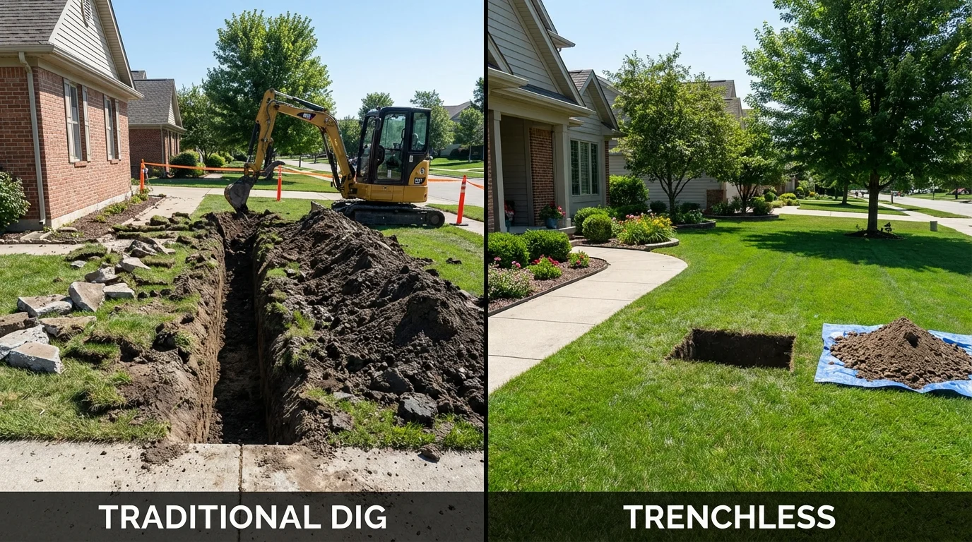 Trenchless sewer repair with minimal yard damage versus traditional excavation in Casselton, ND